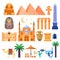 Travel to Egypt vector icons and design elements. Egyptian national symbols and ancient landmarks flat illustration