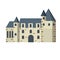 Travel to Europe. Medieval house and city. Flat cartoon illustration
