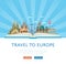 Travel to Europe poster with famous attractions.