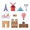 Travel to France design elements. Paris tourist landmarks illustration. Vector cartoon isolated icons set.
