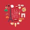 Travel to France, Paris vector icons set in heart shape