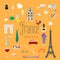Travel to France vector icons set