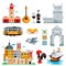 Travel to Portugal icons and isolated design elements set. Vector Portuguese and Lisbon culture symbols, food, landmarks