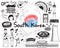 Travel to South Korean doodle drawing icon