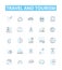 Travel and tourism vector line icons set. Voyage, Trip, Adventure, Tour, Excursion, Sightseeing, Jaunt illustration