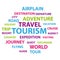 Travel tourism word cloud. Multicolored illustration. White background.
