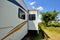 Travel trailer in sunshine day