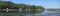 Travel trailers camping by the Mississippi river in Illinois at Thomson Causway  panorama