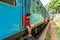 Travel by train in Sri Lanka. A very slow train with no doors. Picturesque places of the island