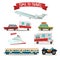 Travel Transportation Set. Camper and Car. Train and Plane