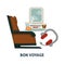 Travel or trip voyage vector icon of airplane seat, meals and traveler earphones