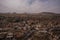 Travel Turkey - above view of Uchisar town and roads in valley in Nevsehir Province in Cappadocia in spring