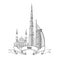 Travel UAE symbol. Dubai city architectural label.