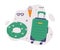 Travel or Vacation Accessories Set, Green Plastic Suitcase, Inflatable Ring and Ice Cream, Journey on Holidays