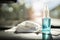 Travel and vacations concept,Medical mask,hand sanitizer spray placed on console inside the car,preparation of portable