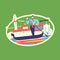 Travel Vector Retro Sticker, Pin, Stamp, Patch. A gondolier is sailing on a gondola. Venice.