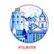 Travel Vilnius Icon with Castle Tower and Old Town