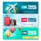 Travel voucher template vector set. Travel and tour gift voucher collection promo