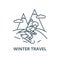 Travel winter,skier skiing in  vector line icon, linear concept, outline sign, symbol