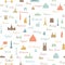 Travel world landmarks tile pattern. Travel sight icon set