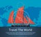 Travel the world poster with sailboat