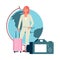 Traveler blogger woman ready to journey flat vector illustration isolated.