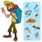 Traveler and elements for hike and camp