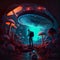 A traveler explores fabulous glowing mushrooms