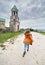 Traveler at Gelati cathedral in Kutaisi