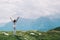 Traveler or hiker in the mountains in the National Park Triglav.