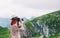 Traveler or hiker in the mountains in the National Park Triglav.