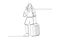 Traveler man standing with suitcase and bag on back. Airport activity concept.