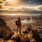 Traveler overlooking La Paz at sunset