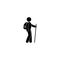 Traveler pictogram. Icon man with a backpack isolated on white background.