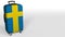 Traveler`s suitcase featuring flag of Sweden. Swedish tourism conceptual animation, blank space for caption