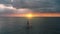 Traveler on sailboat at sunset closeup aerial. Sun nature seascape. People on water transport at sea