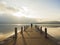 Traveler standing on Pier Lake mountain Landscape morning scene