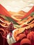 traveler travel in Sunset Mountain Paper cut style for travel concept, Banner and Poster, Generative Ai