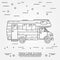 Traveler truck camper thin line. Camping RV trailer family caravan outline icon. RV travel camper grey and white vector pictogram