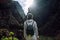 Traveler woman enjoy amazing Masca Gorge landscape during hiking route