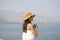 Traveler woman joy relaxing and look amazed nature landscape island, Tourism destination Asia, Girl on holiday vacation trip