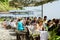 Travelers eating at Dalboka mussels farm