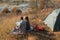 Travelers lifestyle couple camping fall nature
