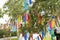 Travelers people join and writing wishes on paper and hang on bamboo tree in Tanabata or Star Japanese festival at Japan village