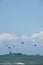 Travelers playing colorful parasailing at Pattaya, Thailand.