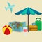 Traveling bag suitcase for trip or vocation, tourism icon baggage for voyage, vector illustration. Summer vocations