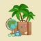 Traveling bag suitcase for trip or vocation, tourism icon baggage for voyage, vector illustration. Summer vocations