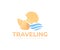 Traveling, beach, seashells and waves, logo design. Travel, journey, sea and ocean, vector design