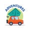 Traveling by car with a tent for wildlife. Vector stock illustration symbol, emblem