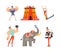 Traveling Chapiteau Circus with Strongman, Acrobat, Magician, Elephant and Tent Vector Set